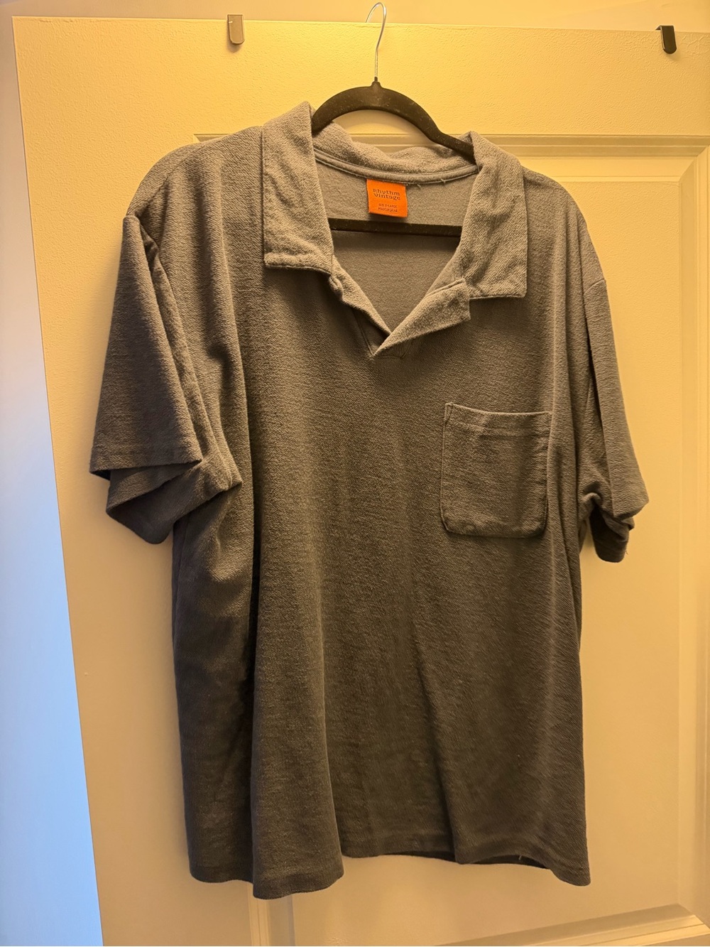 Rhythm Gray Terry Short-Sleeve Polo with Chest Pocket